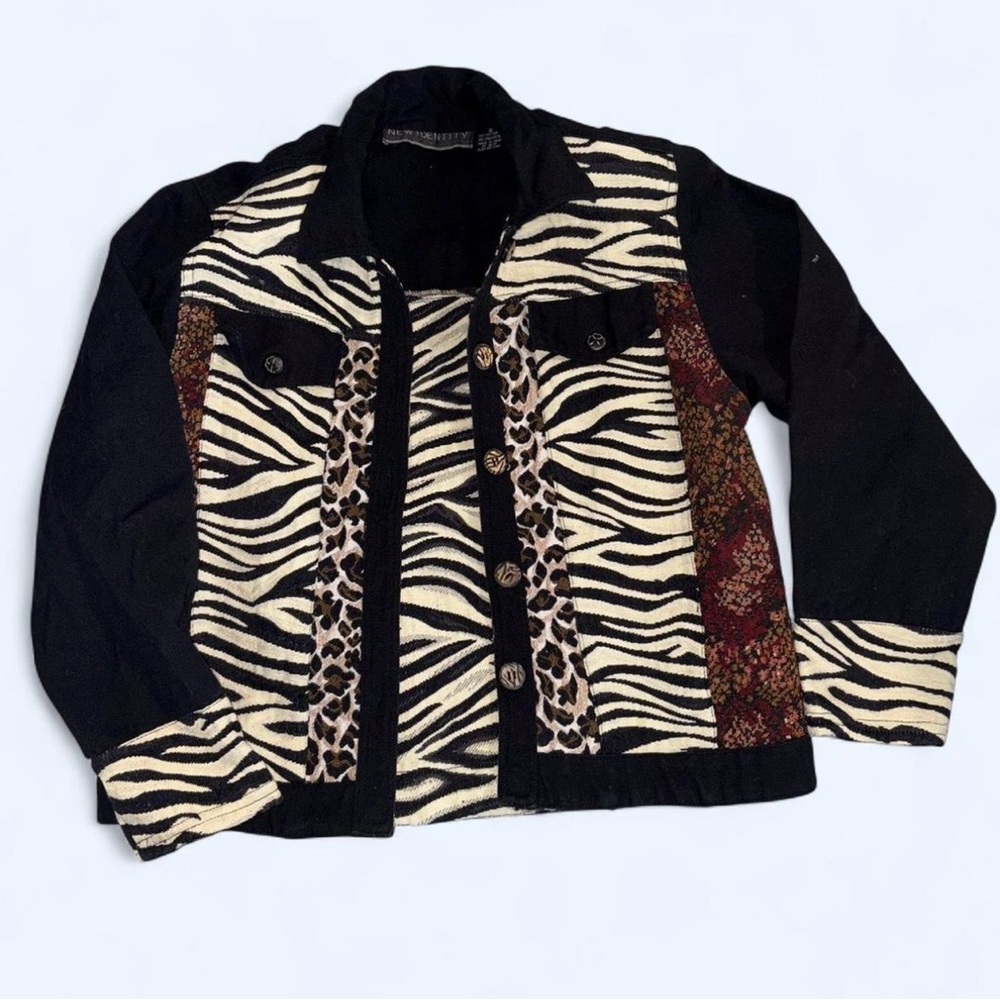 Animal Print Mixed-Media Jacket - Black & Ivory